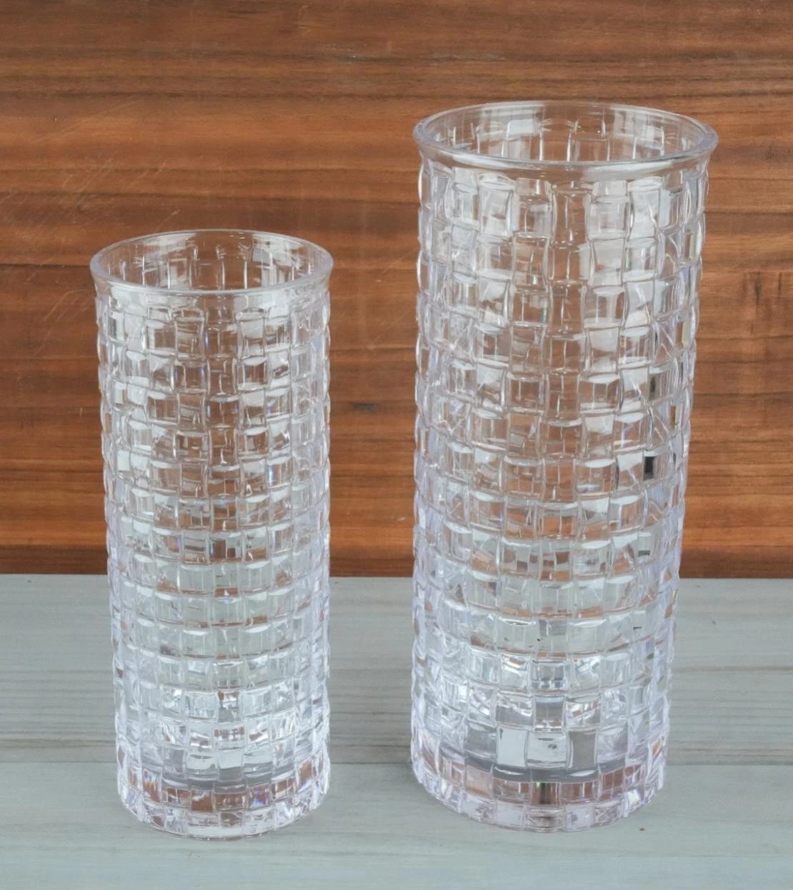 Small cube Texture Cylindrical Small Acrylic Vase 25x10x10cm
